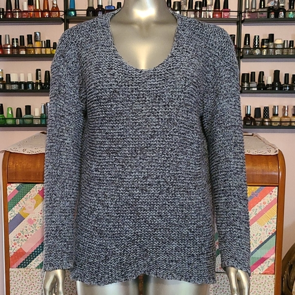 Chunky blue light dark sweater v neck pullover cozy warm medium comfy winter - Picture 1 of 7
